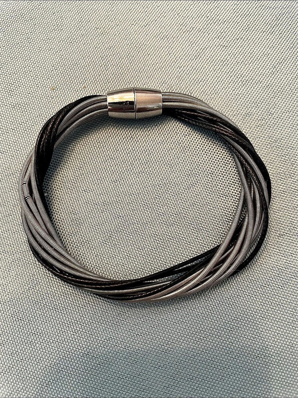 Piano Wire Multi-Strand Bracelet in Black & Silver Like New